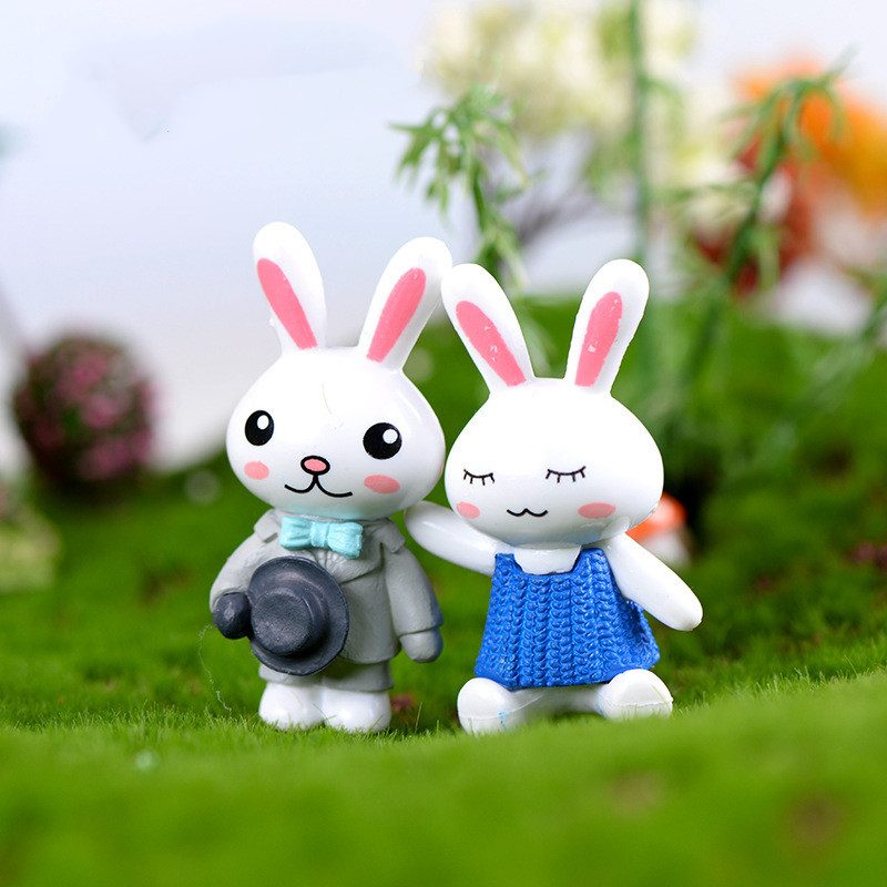 Mini Fairy Garden Animals Cartoon Rabbit Figurine Dolls Pot Bonsai Resin Car Interior Decoration Terrariums Fairy Garden Decoration Wholesale Fairy Garden Accessories Supplies Lovely Mini Rabbit Small Kids Toys Room Decor